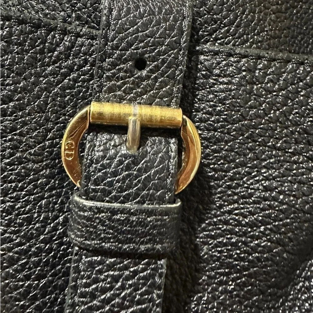 VINTAGE Christian Dior Black and Gold Shoulder Bag with Textured Leather